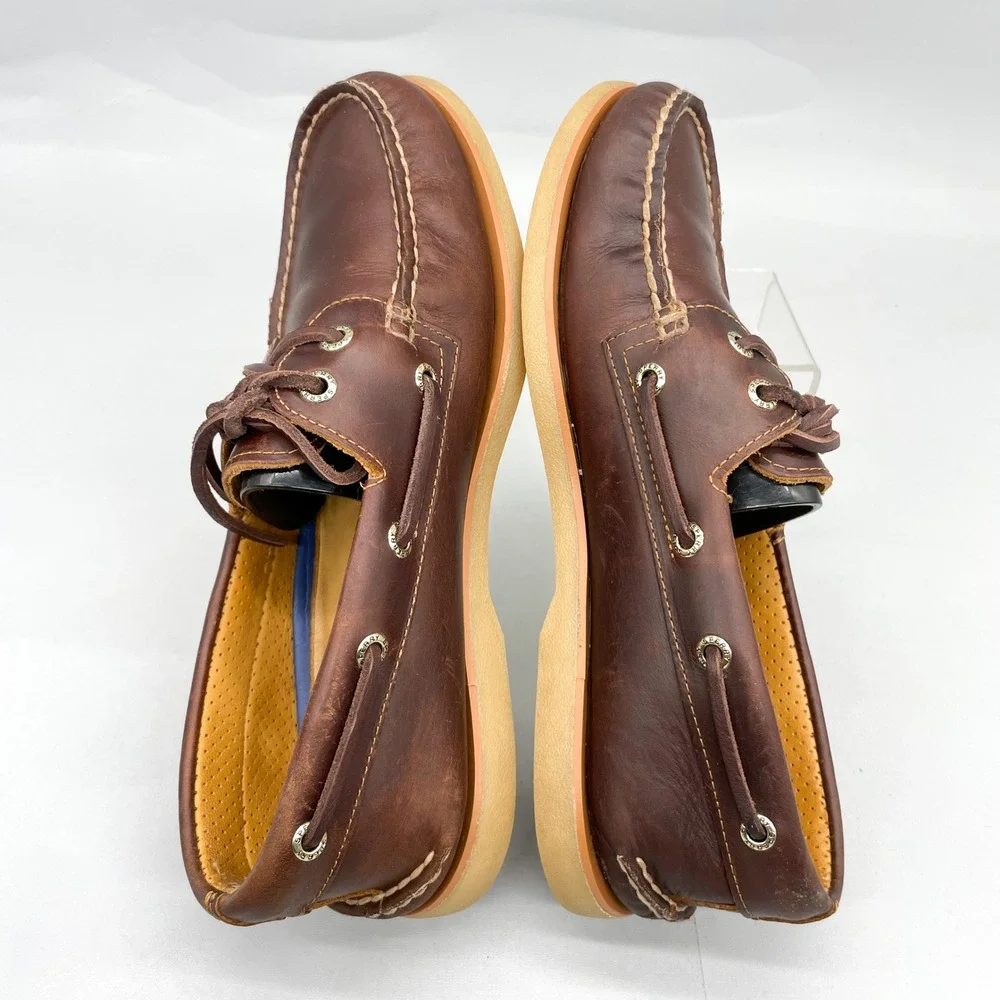 Sperry Mens 8 Gold Cup Authentic Original Boat Shoes Brown Leather Preppy Casual